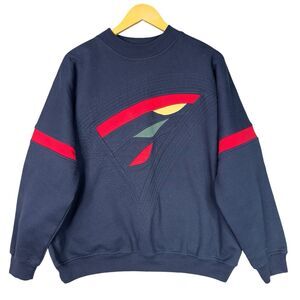 VTG 80s Surpiqûre Sweatshirt‎ Navy Red Geometric Men’s L / Women’s XL Oversized